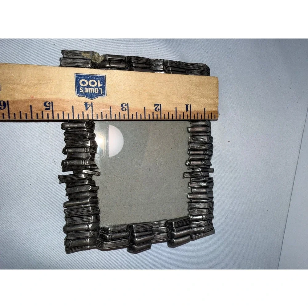 Vintage Stacked Books Picture Frame Pewter Tone Metal Academic Library Decor 3x4